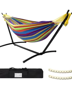 Hammock with Stand Included 450lb Capacity Steel Stand, Premium Carry Bag Included and Two Anti Roll Balance Beam